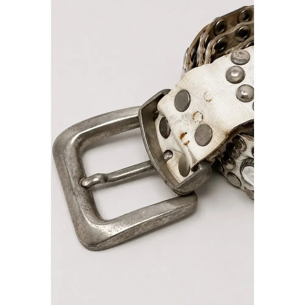 Sand Castle New York Vintage 80s White Leather Jewel Embellished Belt